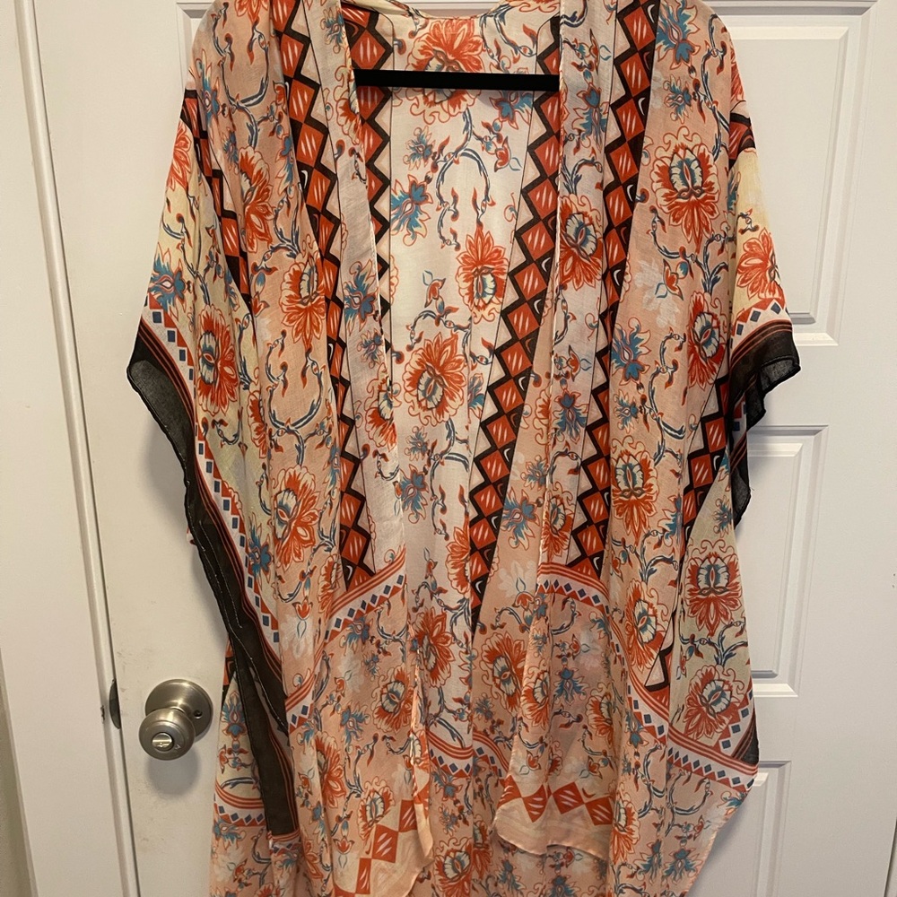 Floral Boho Kimono Cardigan in Peach and Orange